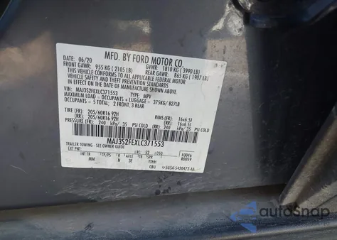 2020 Ford Ecosport S z USA, uszkodzony, nr VIN MAJ3S2FEXLC371553